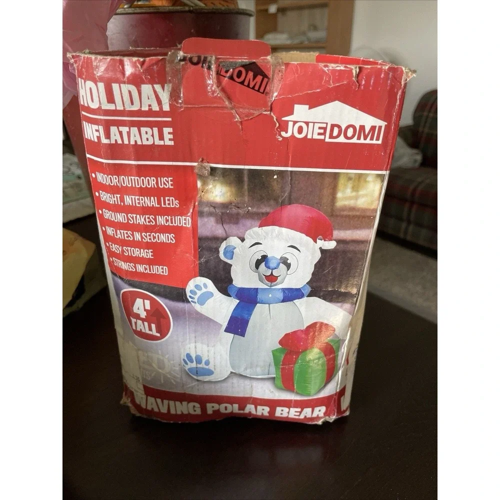 Joiedomi 4 ft Polar Bear Inflatable Waving Present Red‎ Blue Tested Works